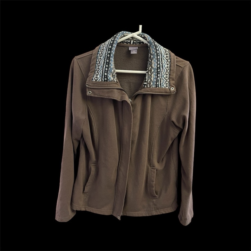 Laura Scott Brown Utility Jacket with Patterned Collar